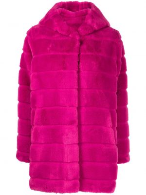 Klasický dlouhý kabát s kožíškem s kapucí Apparis - růžová