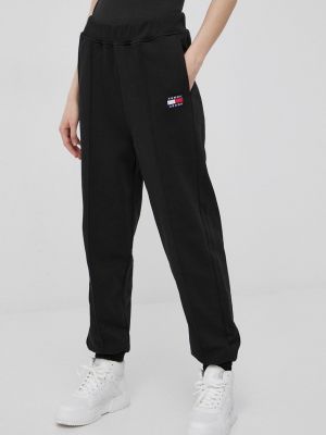 Tommy Jeans pamut nadrág fekete, női, sima
