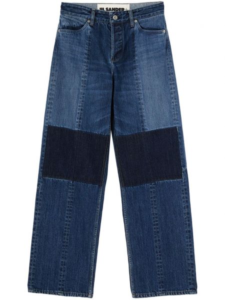 Bavlnené rovné nohavice Jil Sander modrá