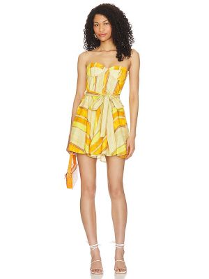 Mini vestido a rayas Bardot amarillo