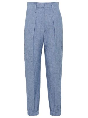 Lniane spodnie Brunello Cucinelli, niebieski