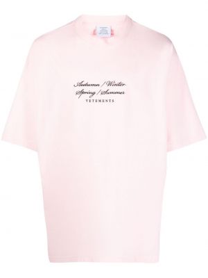Памучна тениска бродирана Vetements розово