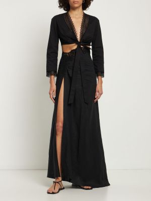 Krajkové lněné dlouhá sukně s výšivkou Ermanno Scervino černé