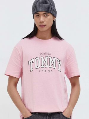 Тениска с дълъг ръкав с принт Tommy Jeans розово