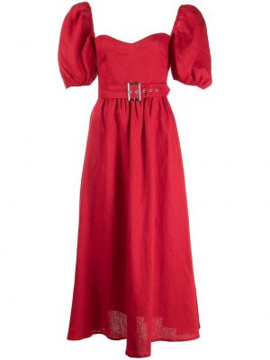 Ленена миди рокля Reformation червено