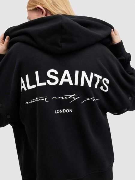 Бавовняний светр з капюшоном з принтом Allsaints чорний