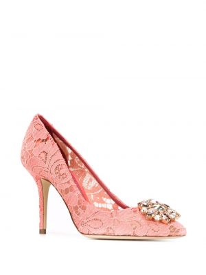 Calzado con tacón con apliques de encaje Dolce & Gabbana rosa