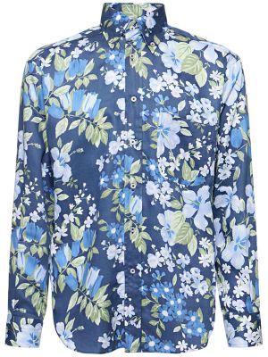 Bombažna srajca s cvetličnim vzorcem iz lyocella Tom Ford modra