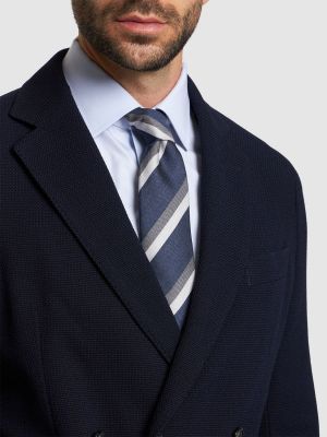Pruhovaná hedvábná vlněná kravata Brunello Cucinelli modrá