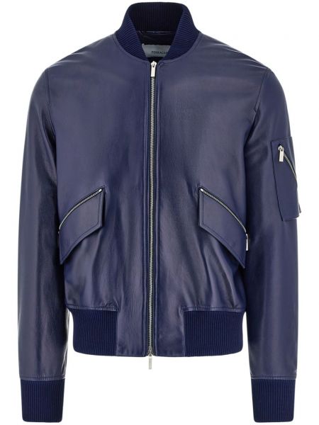 Kožna jakna s patentnim zatvaračem Ferragamo plava