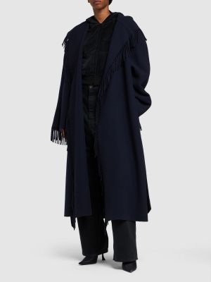 Manteau à franges en laine Balenciaga bleu