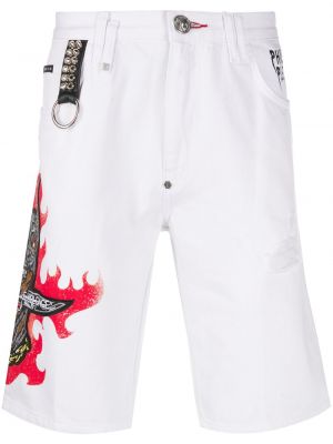 Kratke traper hlače s vezom Philipp Plein bijela