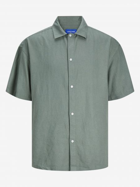 Lněná košile s krátkými rukávy Jack & Jones zelená