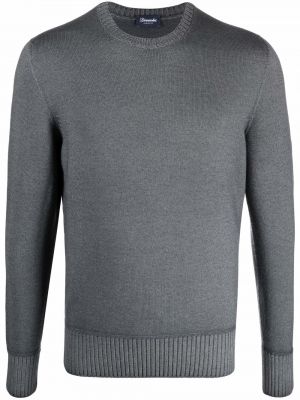 Jersey de lana merino de tela jersey de cuello redondo Drumohr gris