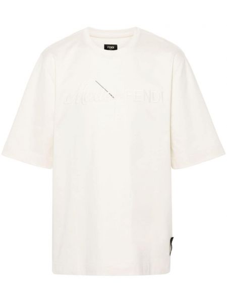 Βαμβακερή μπλούζα με κέντημα Fendi μπεζ