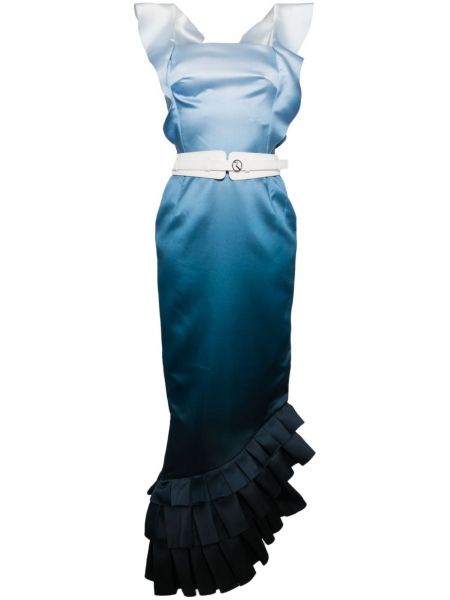 Rochie cu centura cu imagine cu gradient asimetrică Saiid Kobeisy albastru