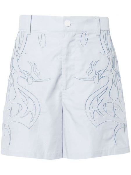 Bermudas brodeés en coton à imprimé Feng Chen Wang bleu