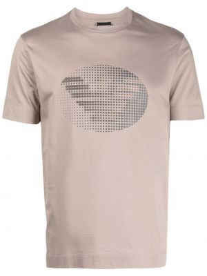 Памучна тениска с принт Emporio Armani кафяво