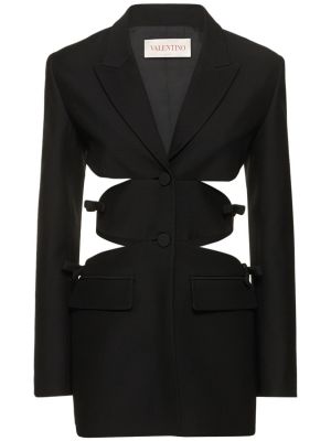 Svilena volnena mini obleka z lokom Valentino črna