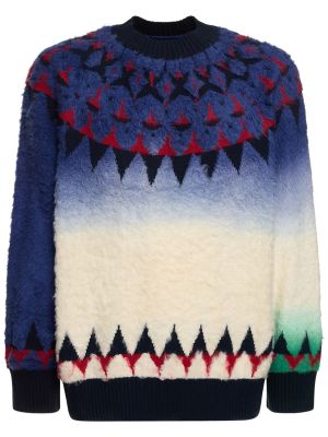 Suéter de punto de tejido jacquard Sacai azul
