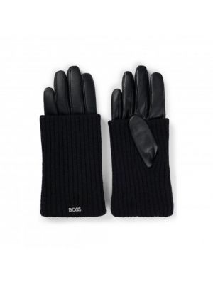 Czarne rękawiczki skórzane wełniane Hugo Boss