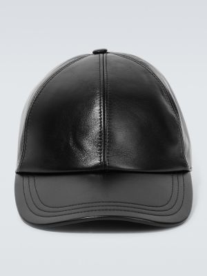Cappello con visiera di pelle Prada nero