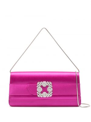 Сатенени чанта тип „портмоне“ с катарама с кристали Manolo Blahnik розово