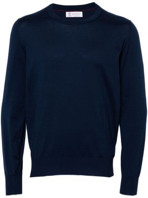 Bavlněný svetr s kulatým výstřihem Brunello Cucinelli modrý
