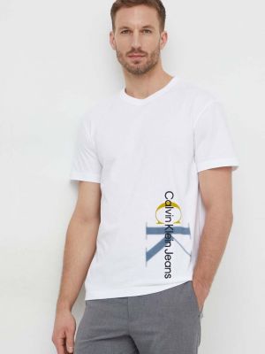 Тениска с дълъг ръкав с апликация Calvin Klein Jeans бяло