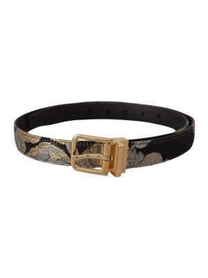 Cinturón de cuero con hebilla de tejido jacquard Dolce & Gabbana dorado