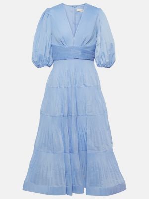 Плиссированное платье миди из шифона Zimmermann синий