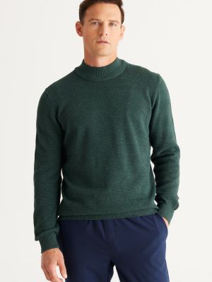 Žakarda kokvilnas džemperis ar augstu apkakli Ac&co / Altınyıldız Classics zaļš