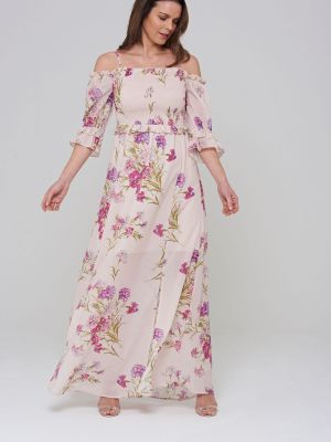 Длинное платье в цветочек с принтом с рюшами Frock And Frill розовое