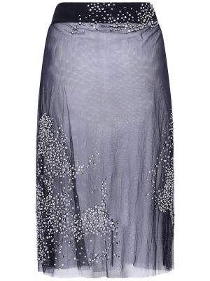 Křišťálové tylové midi sukně s vysokým pasem Des Phemmes