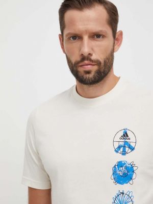 Памучна тениска с дълъг ръкав с принт Adidas бежово