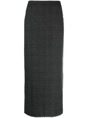 Kostkované vlněné pouzdrová sukně Yohji Yamamoto šedé