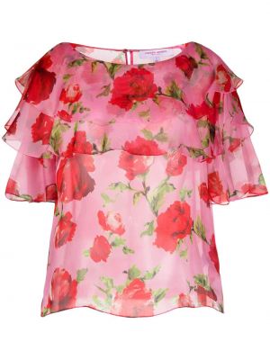Bluză de mătase cu model floral cu imagine Carolina Herrera roz