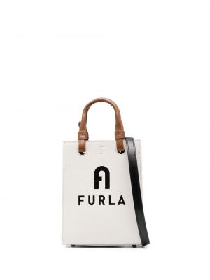 Кожени шопинг чанта с принт Furla бяло