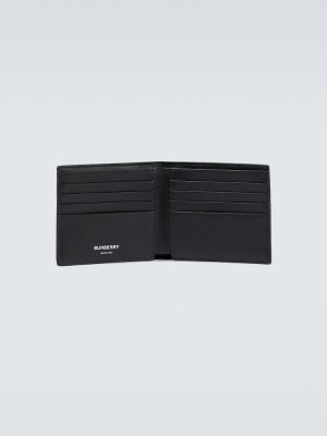 Usnjena denarnica s karirastim vzorcem Burberry črna