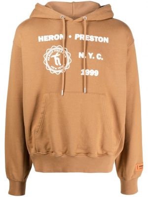 Raštuotas medvilninis džemperis su gobtuvu Heron Preston ruda