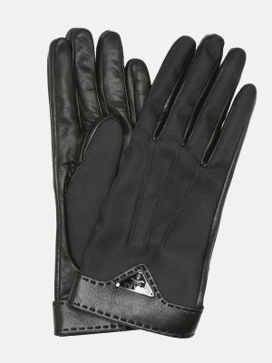 Nylonowe rękawiczki skórzane Prada czarne