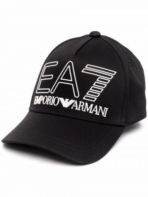 Raštuotas medvilninis kepurė su snapeliu Ea7 Emporio Armani juoda