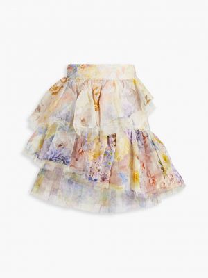 Шелковая льняная юбка мини в цветочек Zimmermann