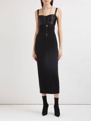 Saténové dlouhé šaty Dolce & Gabbana černé