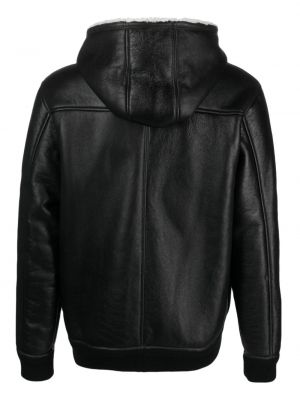 Kožený kabát s kapucí Loewe černý