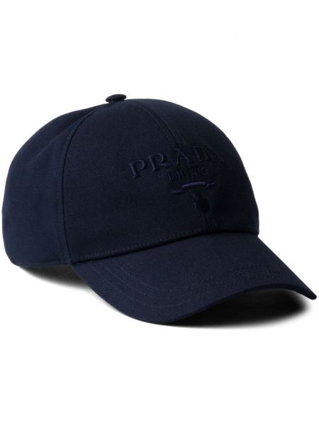 Medvilninis siuvinėtas kepurė su snapeliu Prada mėlyna