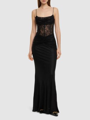 Μάξι φόρεμα από ζέρσεϋ με δαντέλα Alessandra Rich μαύρο