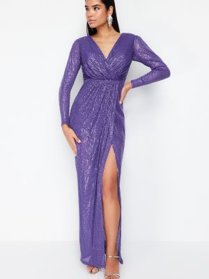Vakarinė suknelė su blizgučiais Trendyol violetinė
