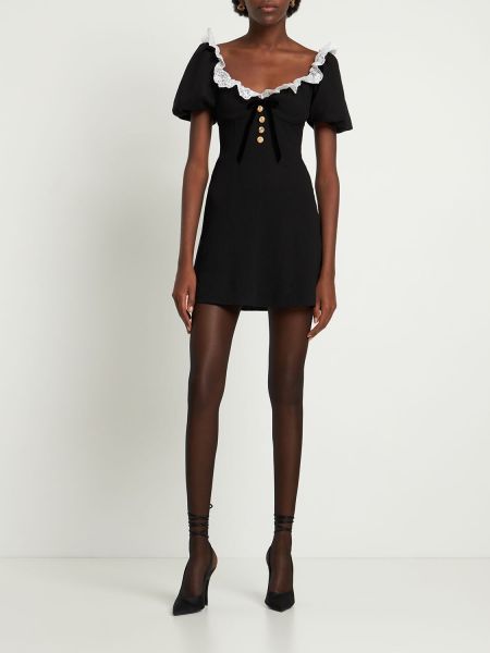 Krepové vlněné mini šaty Alessandra Rich černé
