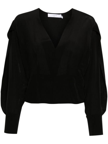 Копринена блуза с v-образно деколте Iro черно